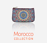 Mlavi Morocco collection wholesale fashion bags, wallets, wristlets, pouches, cardholders, luggage tags with Morocco pattern prints to gift shop, clothing & fashion accessories boutique, book store, souvenir shops worldwide.