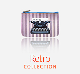Mlavi Retro collection wholesale fashion bags, wallets, wristlets, pouches, cardholders, luggage tags with retro style illustration prints to gift shop, clothing & fashion accessories boutique, book store, souvenir shops worldwide.