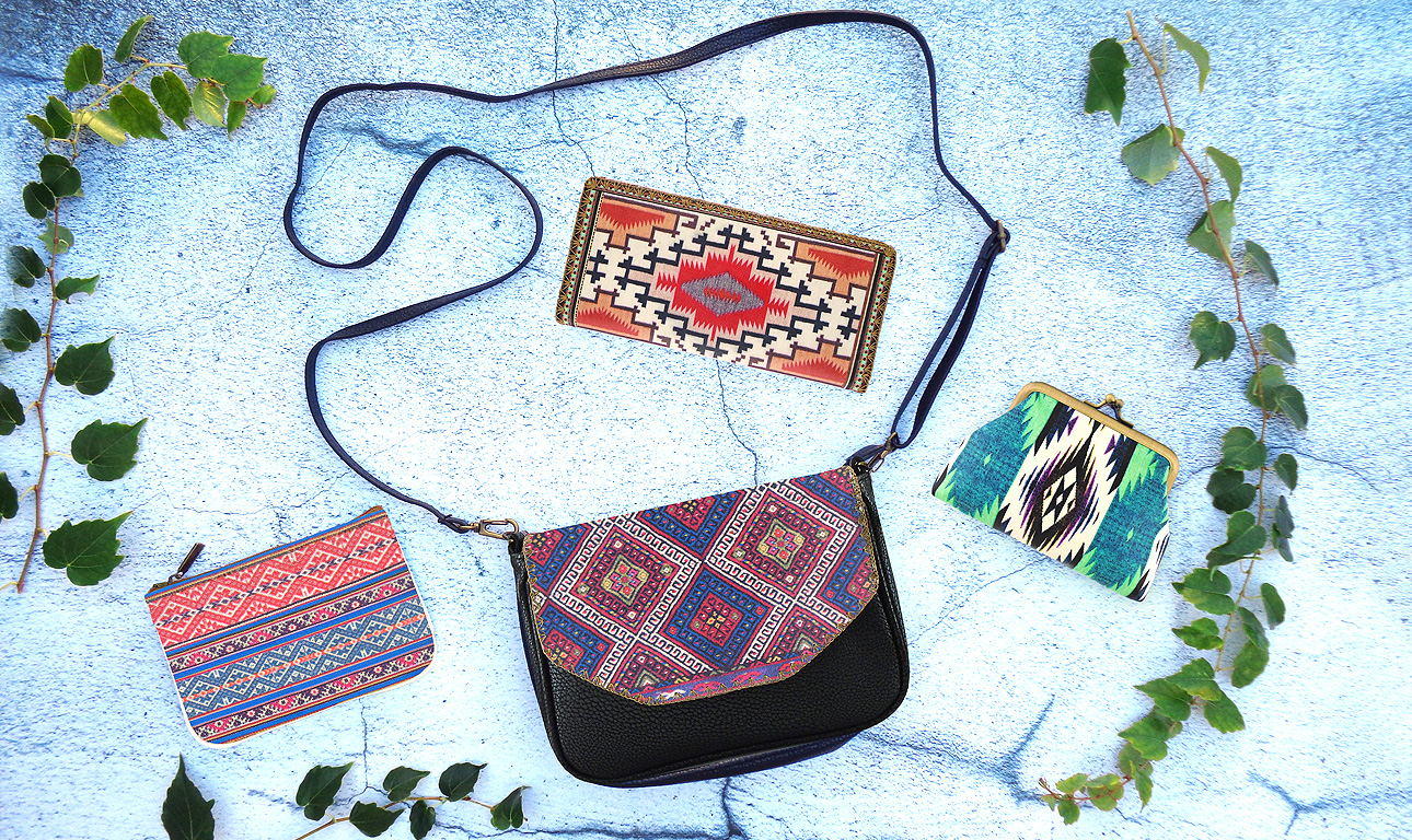 Mlavi design and wholesale whimsical, beautiful and affordable vegan fashion bags, wallets and accessories with Balkan pattern prints