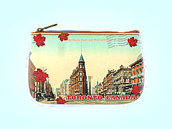 Mlavi Canada collection small pouches/coin purses with retro Toronto illustration prints for wholesale and online shopping