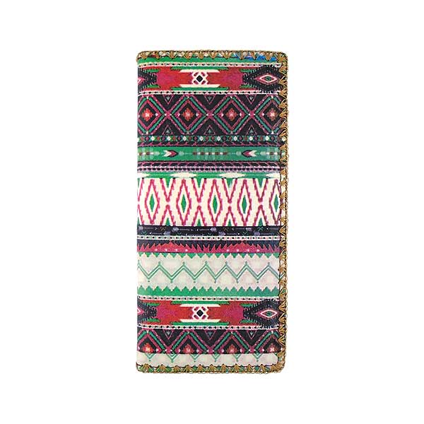 Mlavi Mexico collection unique and beautiful vegan large flat wallet with Mexican Aztec pattern inspired prints for wholesale and online shopping