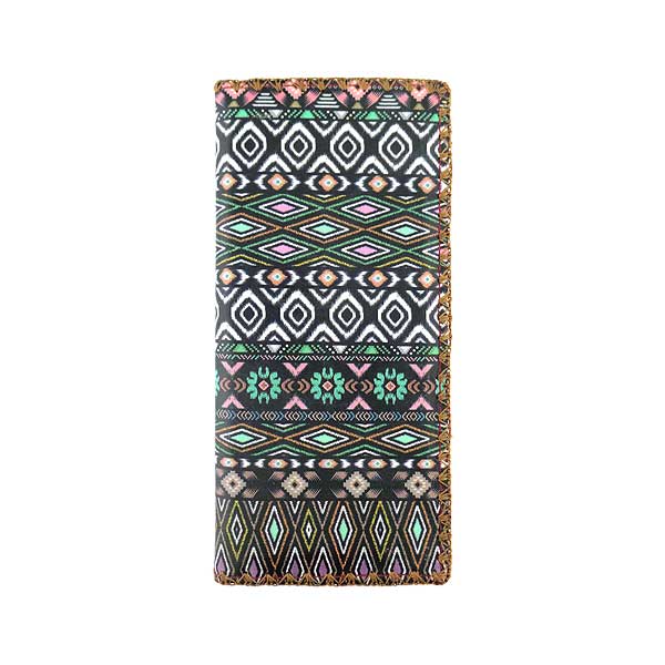 Mlavi Mexico collection unique and beautiful vegan large flat wallet with Mexican Aztec pattern inspired prints for wholesale and online shopping