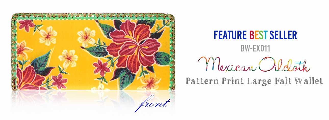 Mlavi Mexico collection best selling large flat wallet with Mexican oilcloth flora pattern print large flat wallet for wholesale & online shopping. Great good luck gift ideas.
