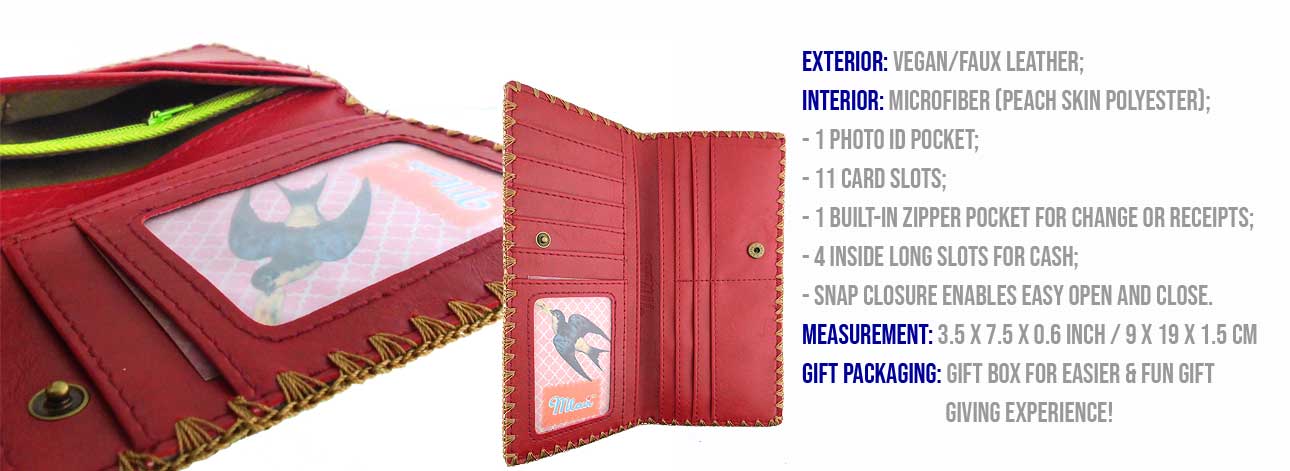 Mlavi Mexico collection best selling large flat wallet with Mexican oilcloth flora pattern print large flat wallet for wholesale & online shopping. Great good luck gift ideas.