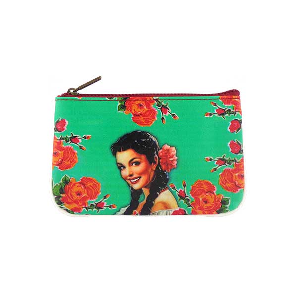 Mlavi Mexico collection unique and beautiful vegan small pouche/coin purse with retro style Mexcian pinup girl prints for wholesale and online shopping