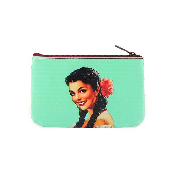 Mlavi Mexico collection unique and beautiful vegan small pouche/coin purse with retro style Mexcian pinup girl prints for wholesale and online shopping