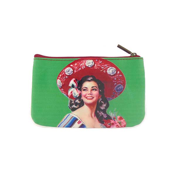 Mlavi Mexico collection unique and beautiful vegan small pouche/coin purse with retro style Mexcian pinup girl prints for wholesale and online shopping