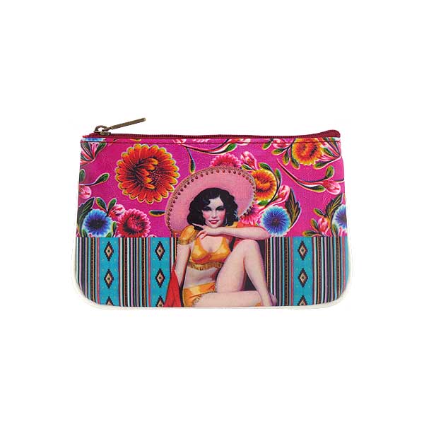 Mlavi Mexico collection unique and beautiful vegan small pouche/coin purse with retro style Mexcian pinup girl prints for wholesale and online shopping