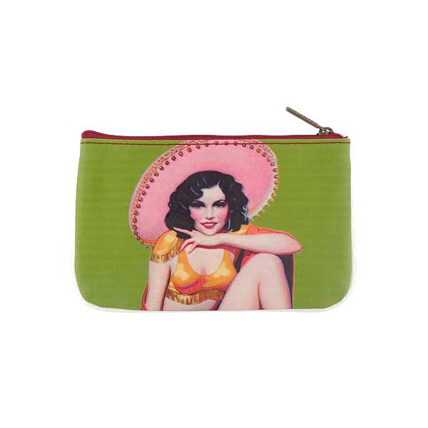 Mlavi Mexico collection unique and beautiful vegan small pouche/coin purse with retro style Mexcian pinup girl prints for wholesale and online shopping