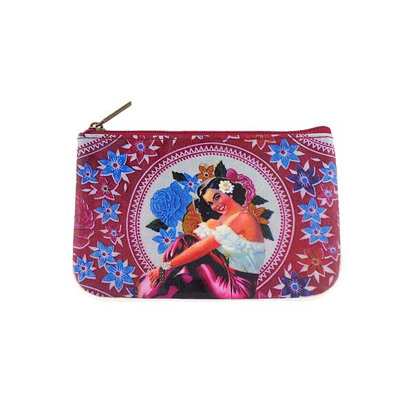 Mlavi Mexico collection unique and beautiful vegan small pouche/coin purse with retro style Mexcian pinup girl prints for wholesale and online shopping