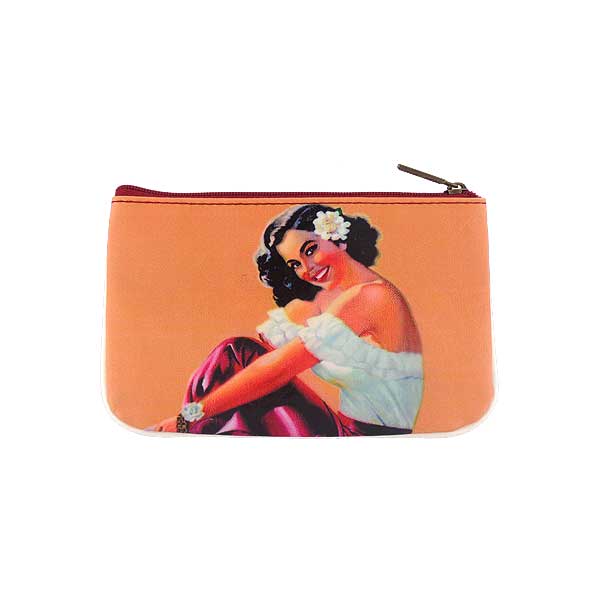 Mlavi Mexico collection unique and beautiful vegan small pouche/coin purse with retro style Mexcian pinup girl prints for wholesale and online shopping