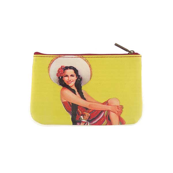 Mlavi Mexico collection unique and beautiful vegan small pouche/coin purse with retro style Mexcian pinup girl prints for wholesale and online shopping