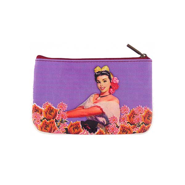 Mlavi Mexico collection unique and beautiful vegan small pouche/coin purse with retro style Mexcian pinup girl prints for wholesale and online shopping