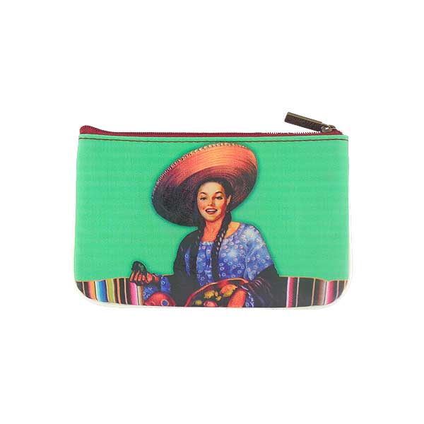 Mlavi Mexico collection unique and beautiful vegan small pouche/coin purse with retro style Mexcian pinup girl prints for wholesale and online shopping