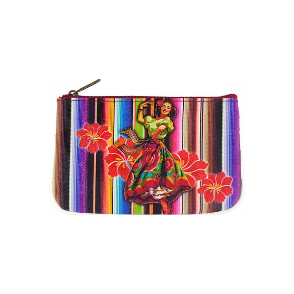 Mlavi Mexico collection unique and beautiful vegan small pouche/coin purse with retro style Mexcian pinup girl prints for wholesale and online shopping