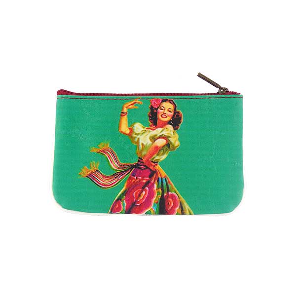 Mlavi Mexico collection unique and beautiful vegan small pouche/coin purse with retro style Mexcian pinup girl prints for wholesale and online shopping