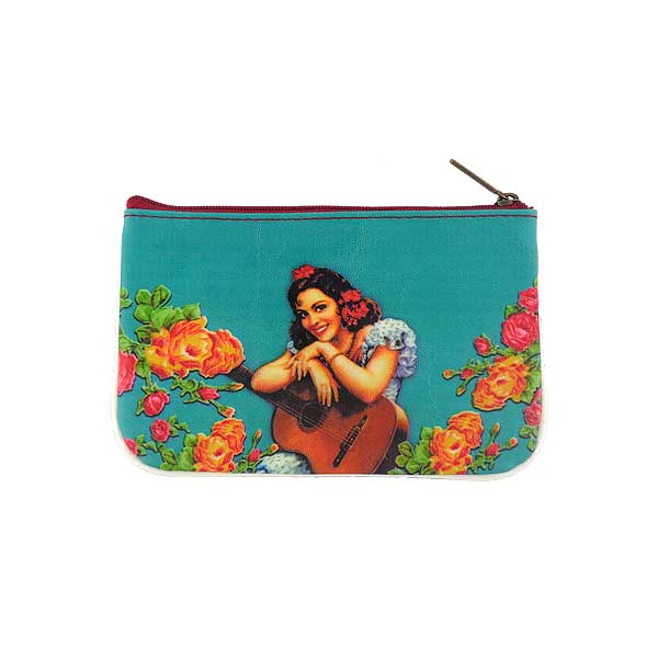 Mlavi Mexico collection unique and beautiful vegan small pouche/coin purse with retro style Mexcian pinup girl prints for wholesale and online shopping