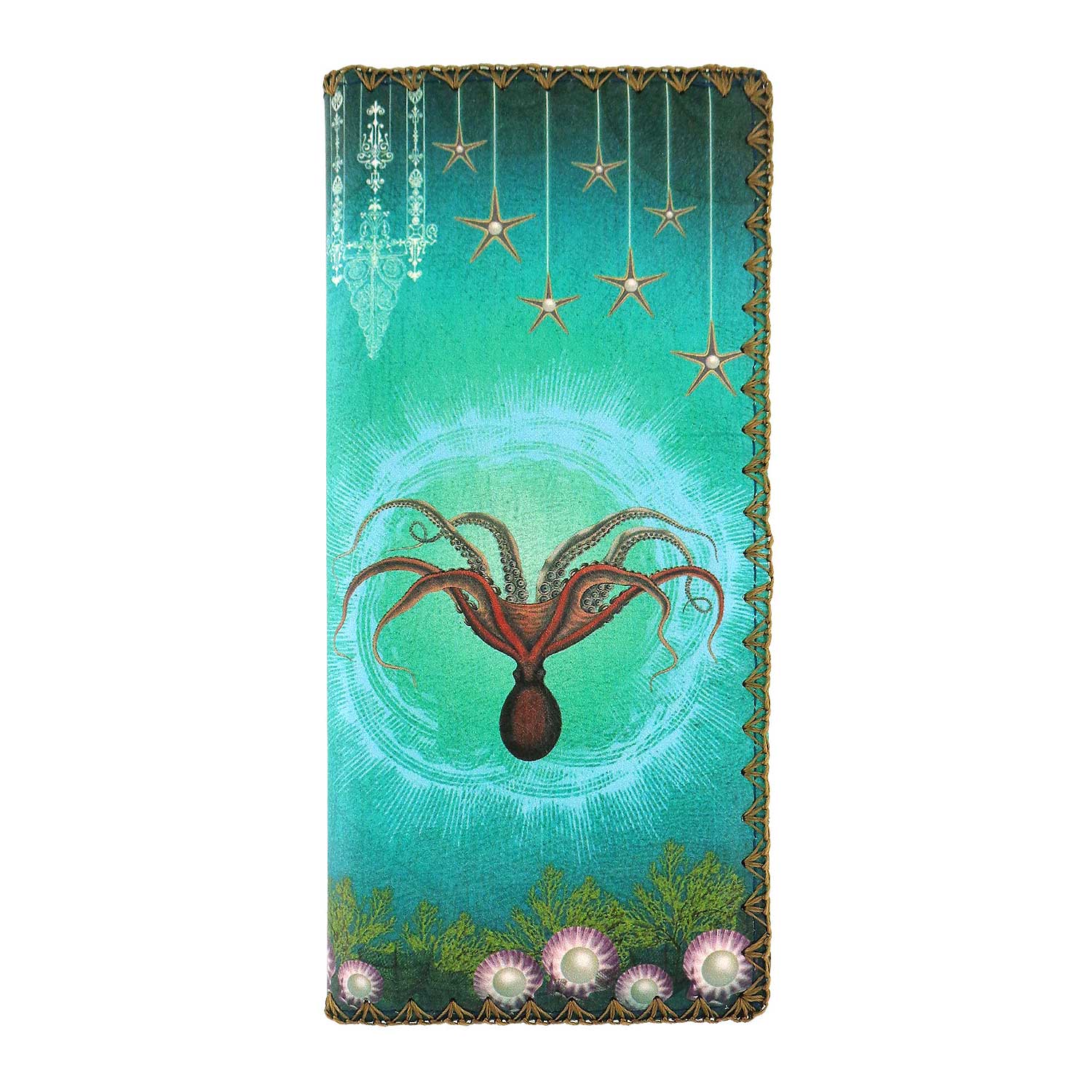 Mlavi Ocean collection unique and beautiful vegan large flat wallet with vintage style octopus print for wholesale and online shopping