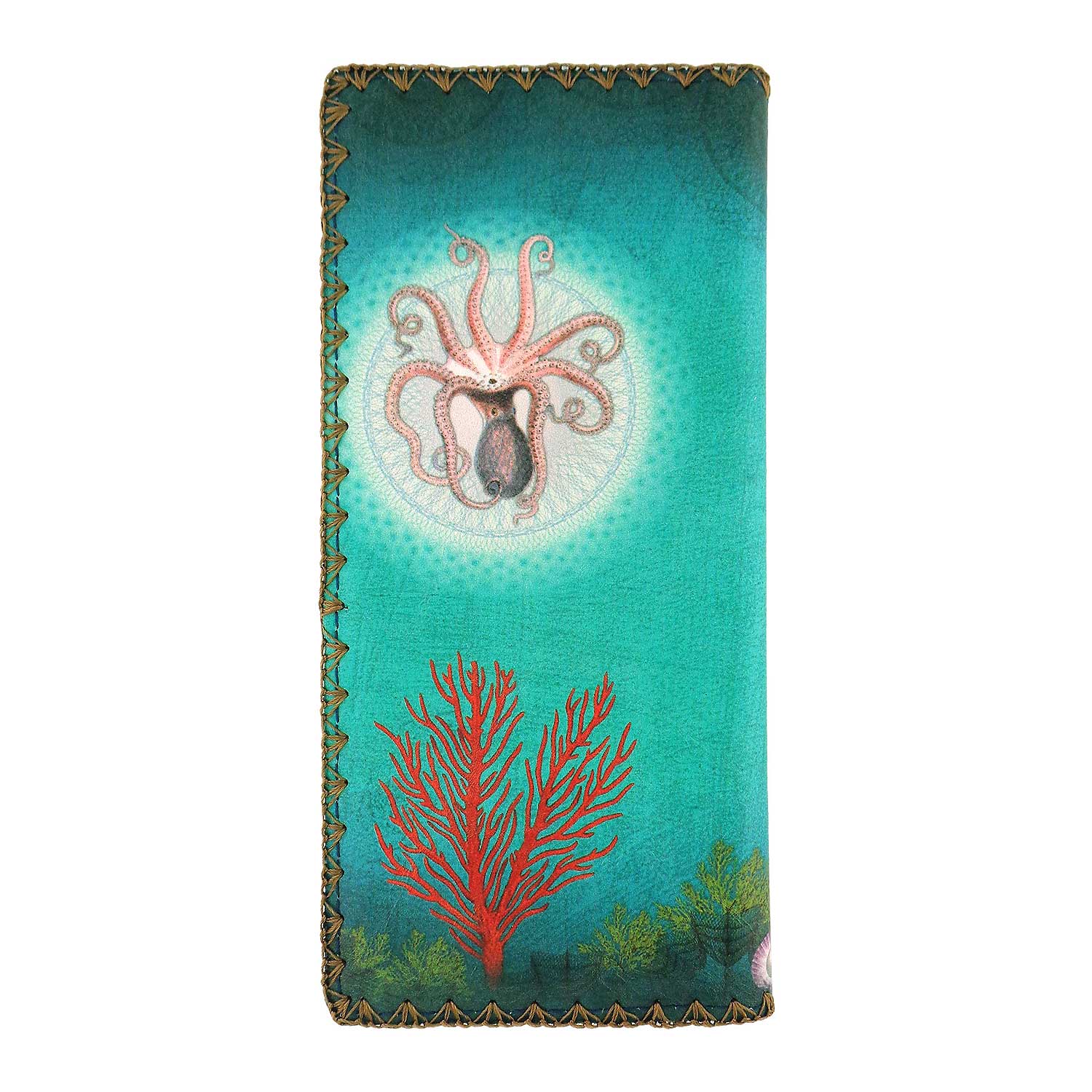 Mlavi Ocean collection unique and beautiful vegan large flat wallet with vintage style octopus print for wholesale and online shopping