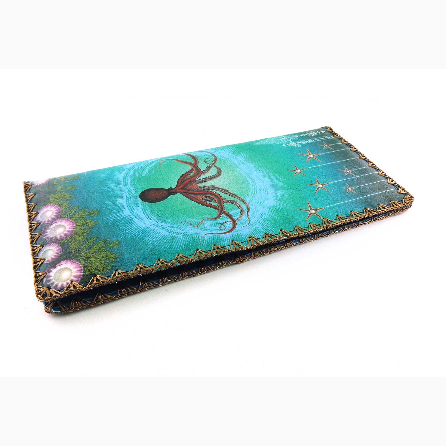 Mlavi Ocean collection unique and beautiful vegan large flat wallet with vintage style octopus print for wholesale and online shopping