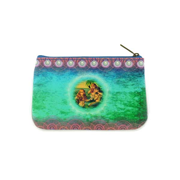 Mlavi ocean collection unique and beautiful vegan small pouche/coin purse with retro style pinup style mermaid prints for wholesale and online shopping