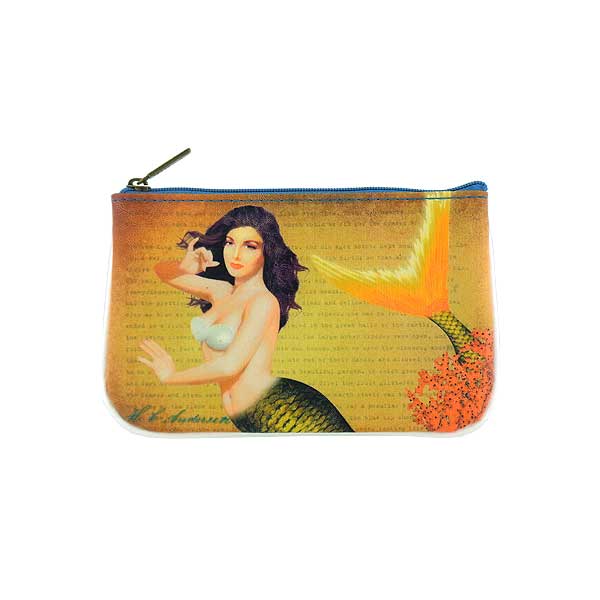 Mlavi ocean collection unique and beautiful vegan small pouche/coin purse with retro style pinup style mermaid prints for wholesale and online shopping