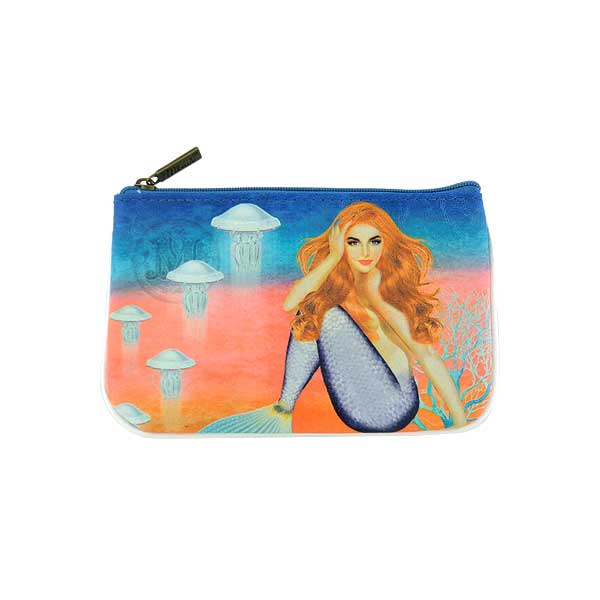 Mlavi ocean collection unique and beautiful vegan small pouche/coin purse with retro style pinup style mermaid prints for wholesale and online shopping