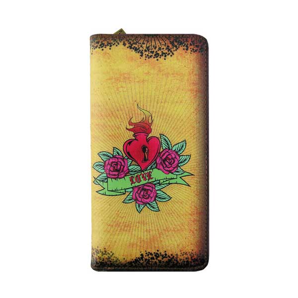 Mlavi Tattoo collection unique and beautiful vegan large wallet with tattoo style illustration print for wholesale and online shopping