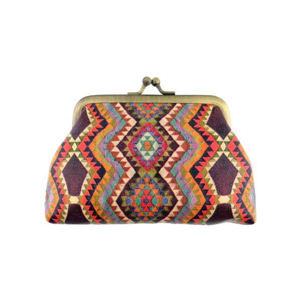 Mlavi Turkey collection unique and beautiful vegan vintage / retro style kiss lock frame coin purse with Turkish textile pattern prints for wholesale and online shopping